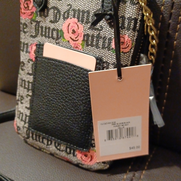 JUICY COUTURE CELLIE PINK BLOOM BLACK FORGET ME NOT CROSSBODY ID BAG - Picture 9 of 11